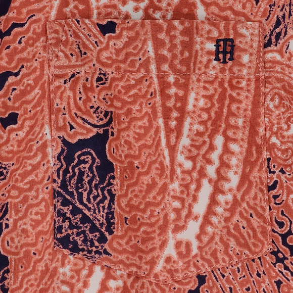 Tommy Hilfiger S Paisley Button Up Shirt Women Orange Blue Roll Tab Sleeves BOHO - Picture 8 of 14